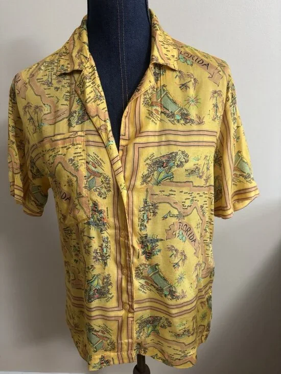 Urban Outfitters UO Gardenia Map Florida Souvenir Button Down Top Shirt Small - Picture 3 of 10